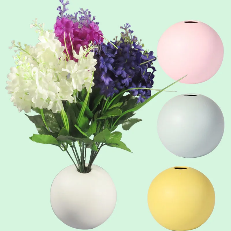 Nordic round ceramic pot bright color flower vase home office entrance shelf decoration ball shape vivid color suitable for all