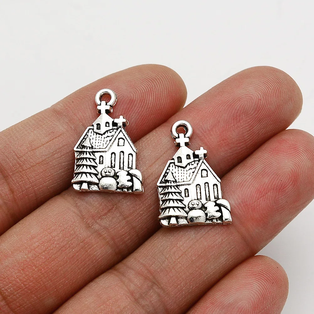 30pcs/Lots 15x21mm Antique Silver Plated Church Charms Christian Building Pendants For Diy Creation Jewelry Making Accessories