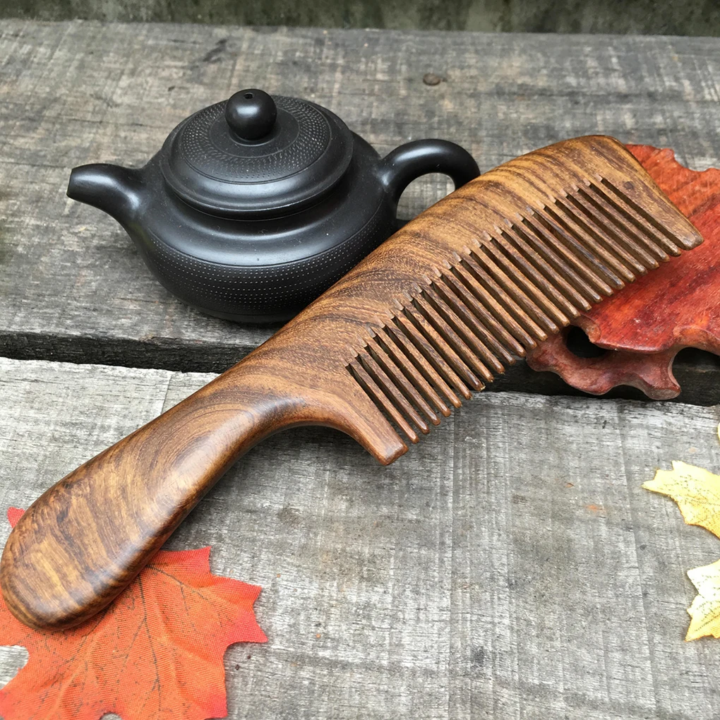 Unisex Sandalwood Comb Women Men Home Travel Wood Anti-static Fine-tooth Comb Wooden Handles