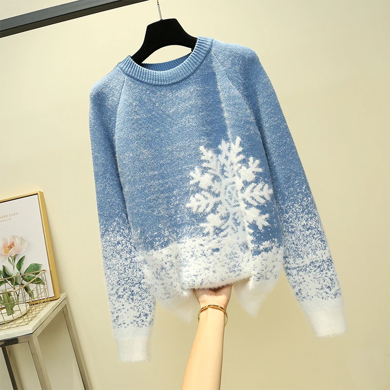 

Christmas mohair sweater women 2020 new thick snowflake pullover winter knit fashion kawaii soft warm casual women's top cloth