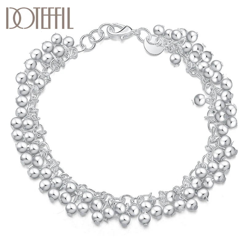 

DOTEFFIL 925 Sterling Silver Smooth Grape Beads Ball Bracelet For Women Wedding Engagement Party Jewelry