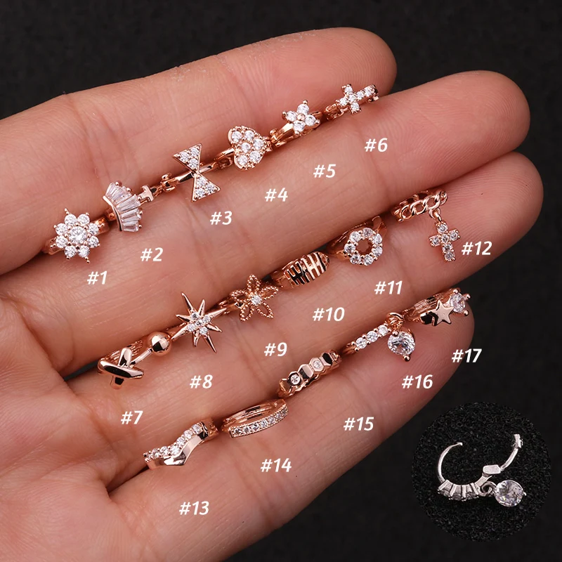 1 Piece Surgical steel Tiny 5mm Color Tiny Hoop Earring Piercing Cz Tragus Daith Rook Cartilage Ear Piercing Jewelry