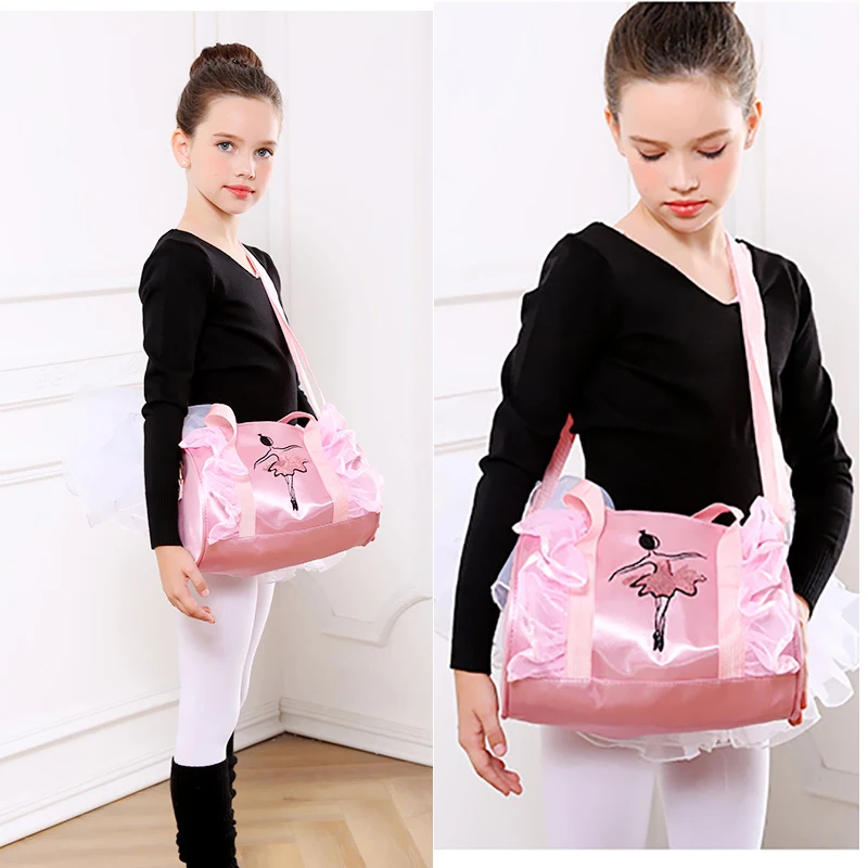 Bolsas de Ballet de bailarina para niñas, bolso de mano para niños, bolsa de baile bordada de encaje con volantes, bolsa de gimnasia de baile de Ballet para niños, moda