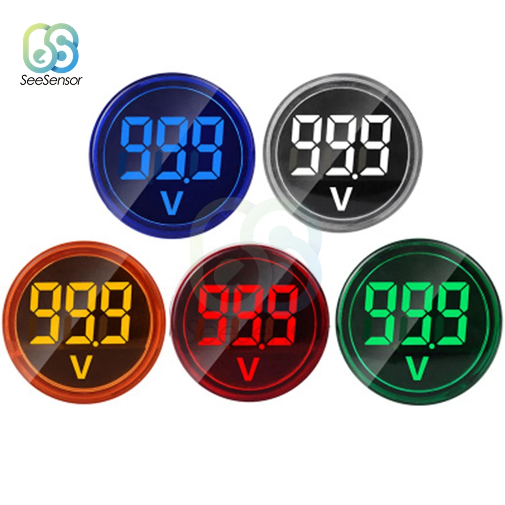 Mini Digital Voltmeter 22mm Round Panel DC 6-100V Volt Voltage Tester Meter Monitor Power LED Indicator Pilot Lamp Light Display