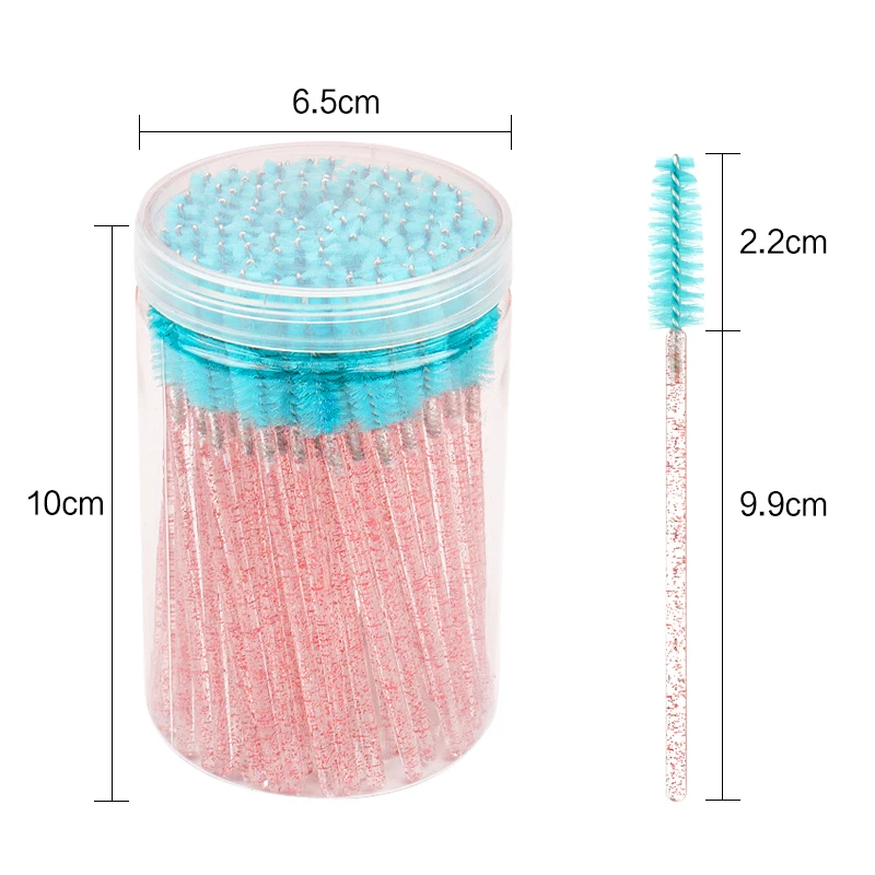 100pcs pennello per trucco usa e getta per Extension ciglia pettine per sopracciglia MicroBrush con scatola manico in cristallo bacchette per Mascara strumento per il sollevamento delle ciglia