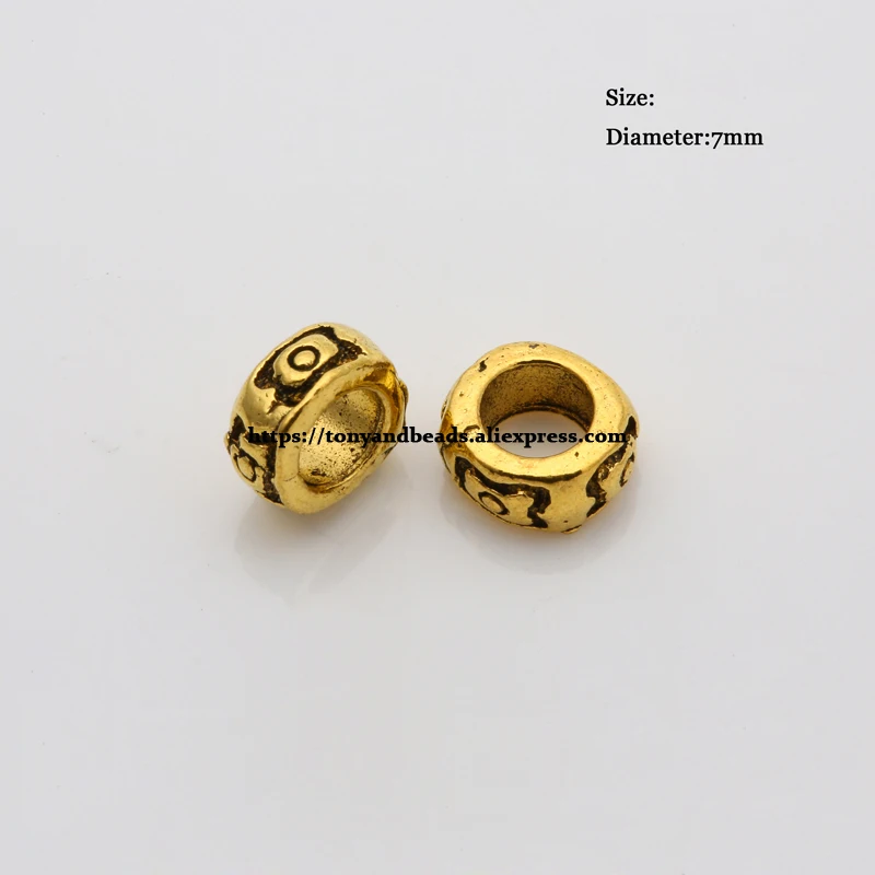 (50 Stück / Los!) Europäischer Spacer-Charm-Verbinder, Crimp-Endperlen aus Legierung in Antikgoldfarbe, geeignet für die Armbandherstellung. – Detail 2