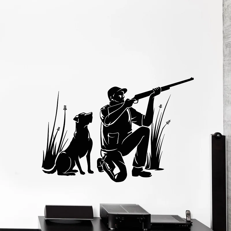 Hunter Hound Rifle Hunting Vinyl Wall Sticker Hunting Club Hunting Store Wild Hunting Lovers Room Store Decoration Decal SL08