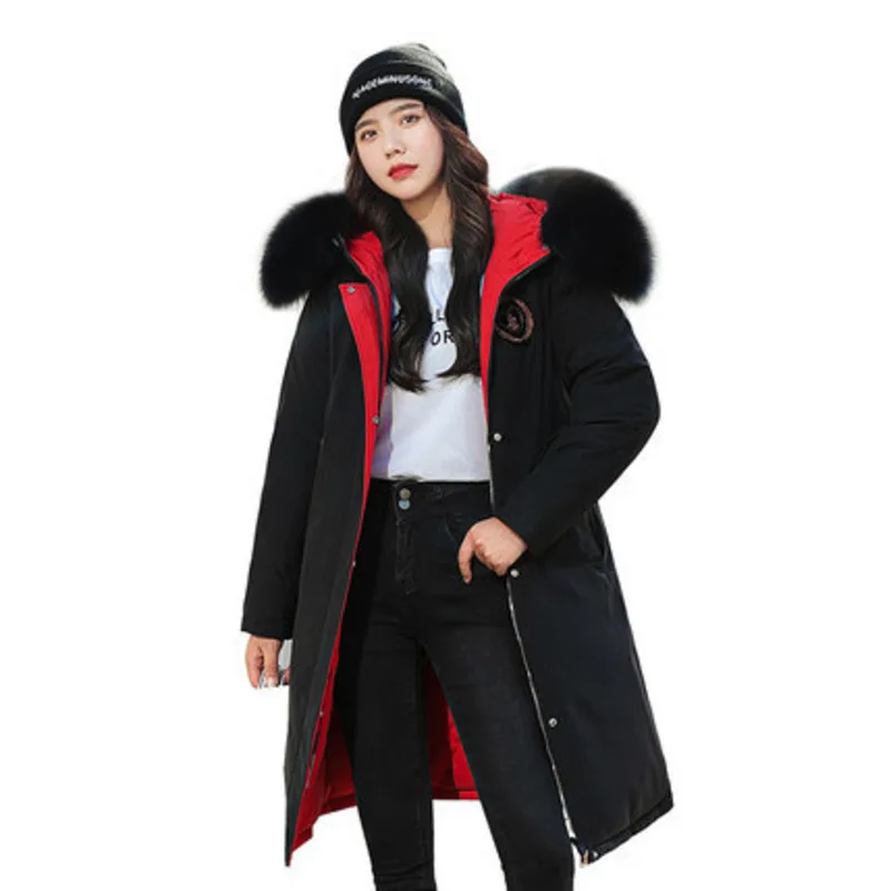 Parka longue rembourrée à capuche avec grand col en fourrure, manteau en duvet de coton chaud, veste coupe-vent imperméable, vêtements des deux