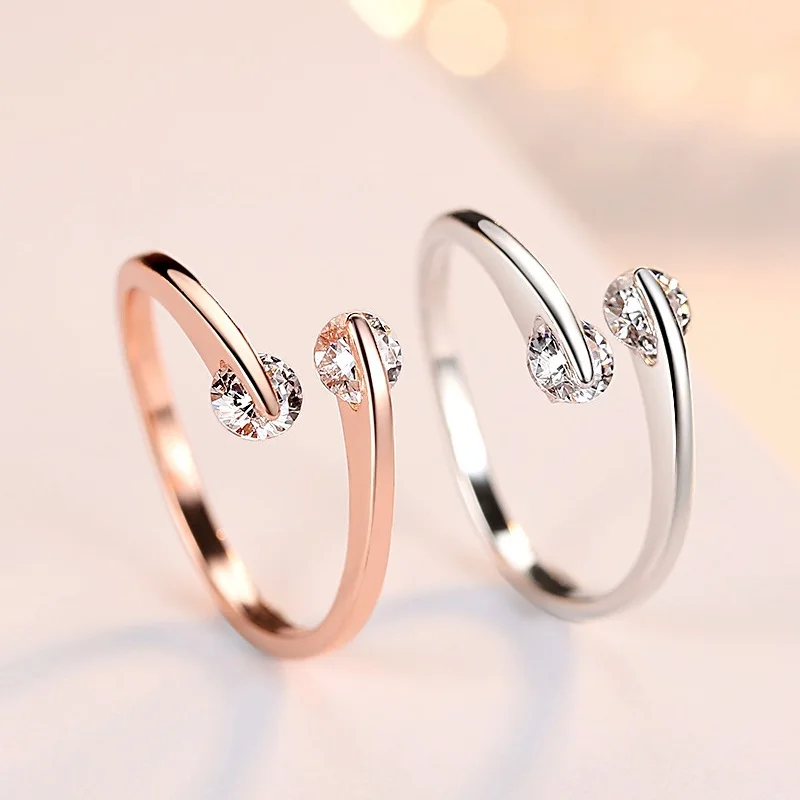 Double Fair Shiny Zircon Stone Women\'s Ring Adjustable Female Rose Gold Color Fashion Crystal Jewelry Ring For Women DFR007