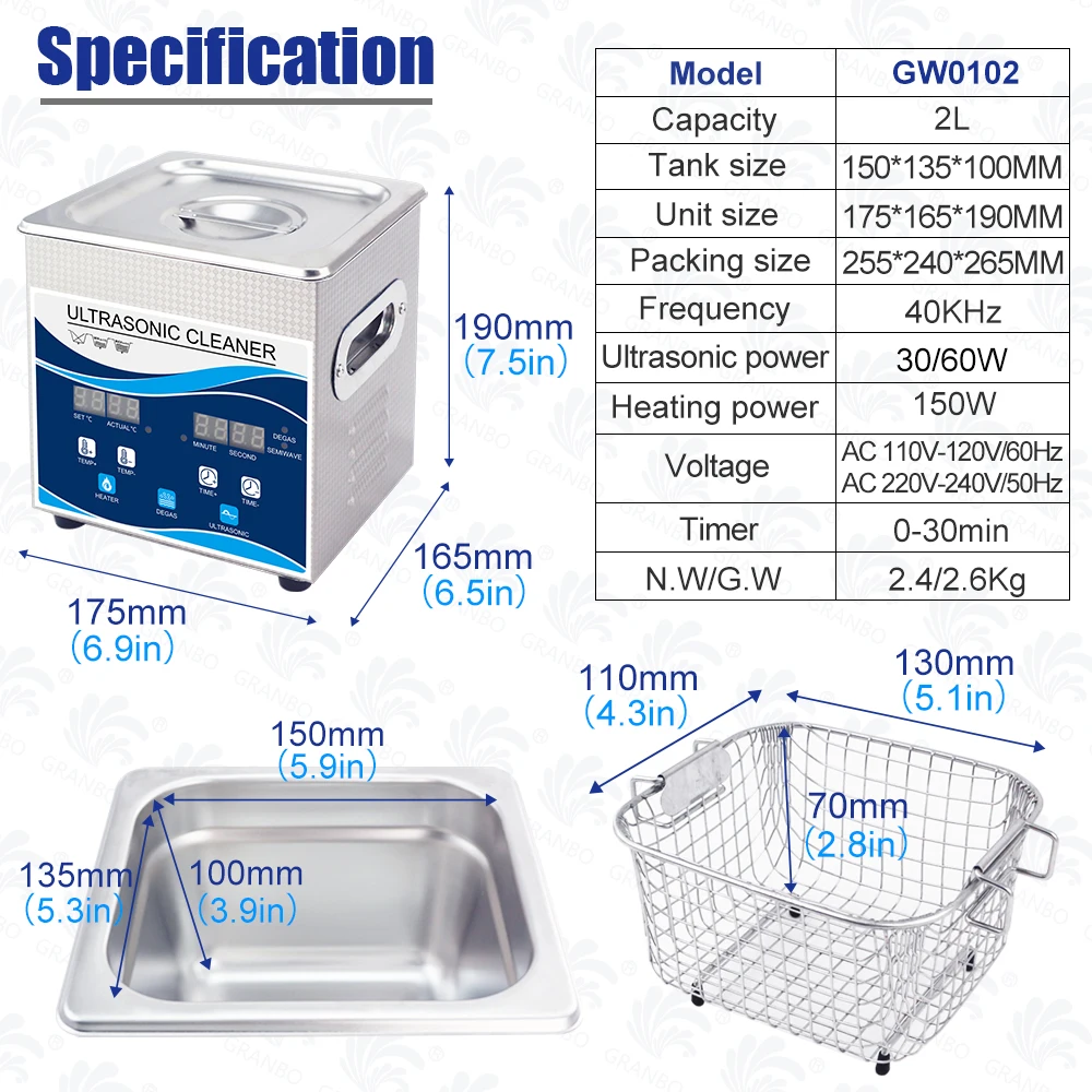 Pulitore ad ultrasuoni 2L Bath 60W Timer Heater Degas Semiwave 40KHz rondella gioielli orologi scheda del telefono cellulare occhiali Hardware pistone