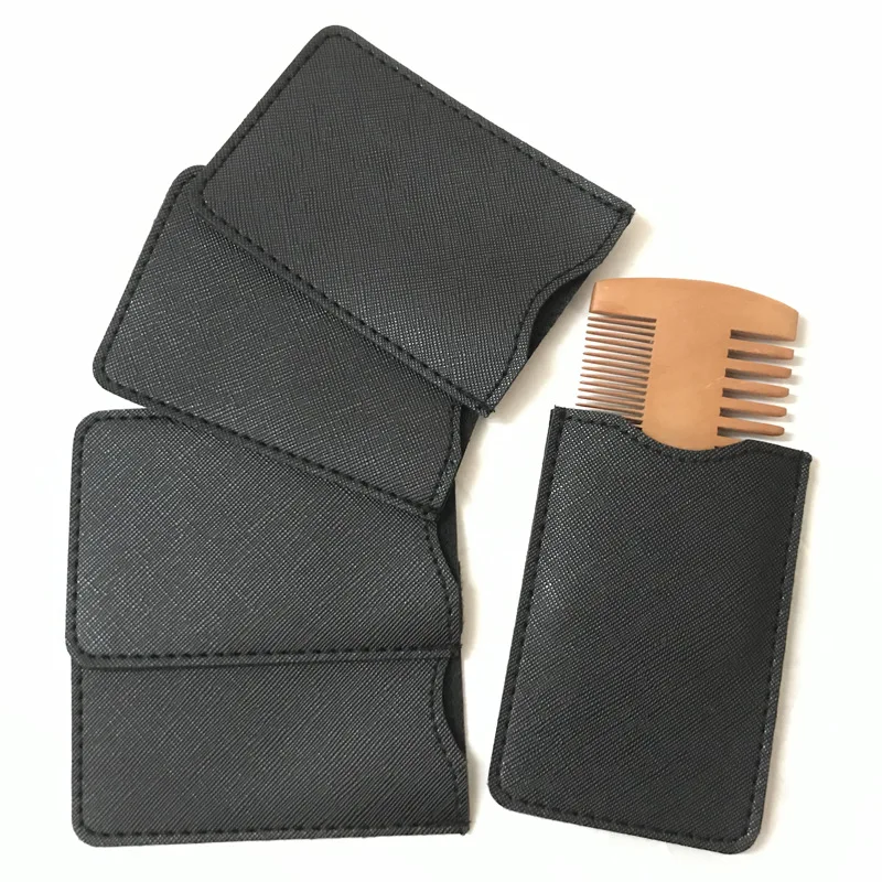 Wooden Beard Comb Cover Leather Bag Beard Comb Protective Cover