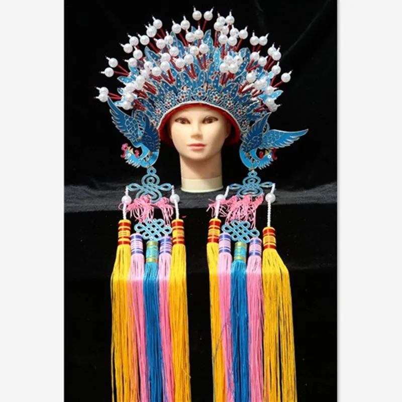 

Blue Opera Phoenix Coronet Hat Ancient Chinese Wedding Bride Headdress Funny Hats Photo Studio Props Drama Stage Performance