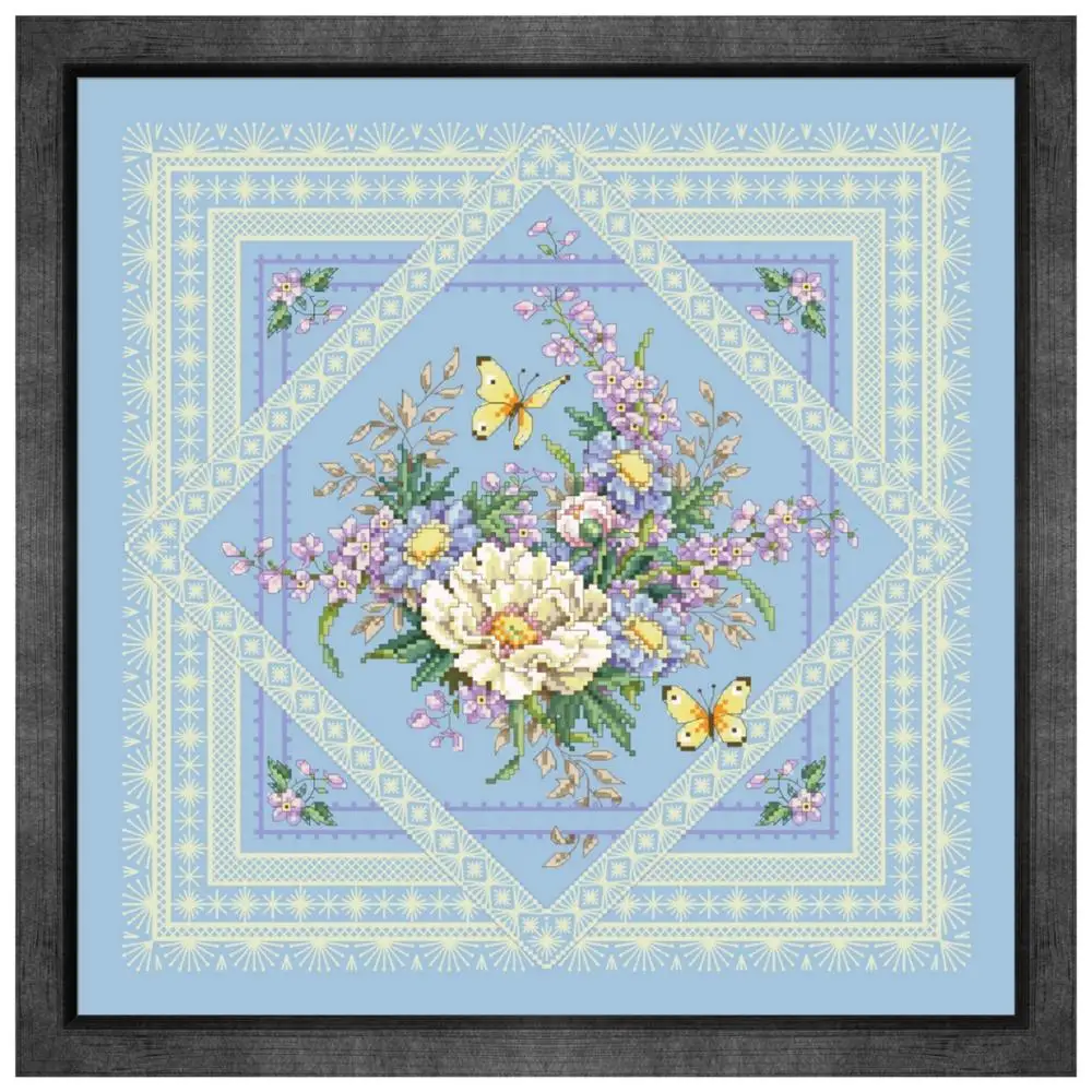 Kwiaty i koronki krzyż zestaw do szycia 14ct 11ct skyblue tkaniny bawełna, jedwab haft DIY handmade ściany duży obraz