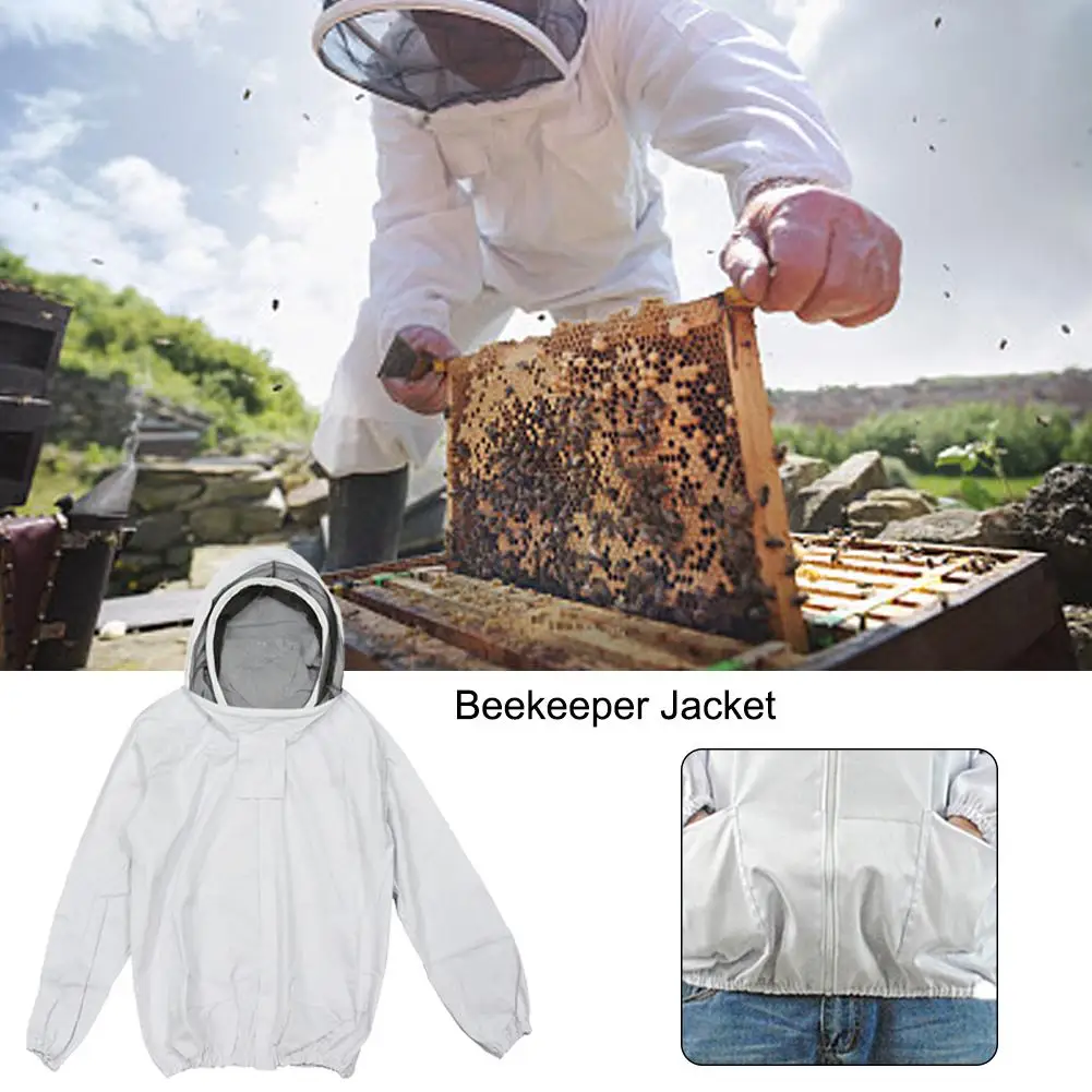 Half Body Beekeeper Jacket With Self Supporting Hooded Jacket With Veil Pocket Design For Beekeeping Or Protection