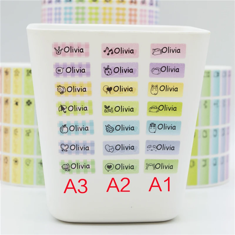 Радужные Цветные Пользовательские именные наклейки, многоцветные водонепроницаемые школьные этикетки, персонализированные именные наклейки, Многофункциональные цветные яркие