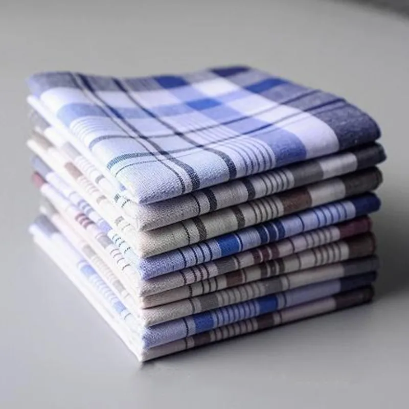 Cotton Handkerchiefs Square Classical Plaid Hand Towel Unisex Pocket Squares for Banquet Party Supplies Elegant Man Decoration