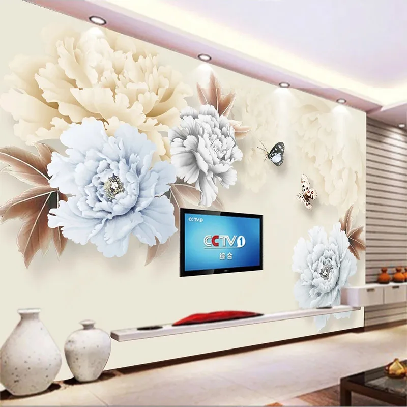 Custom Mural Wallpaper 3D New Chinese Style Simple And Elegant Peony Sofa TV Background Wall Waterproof Papel De Pared Home Déco