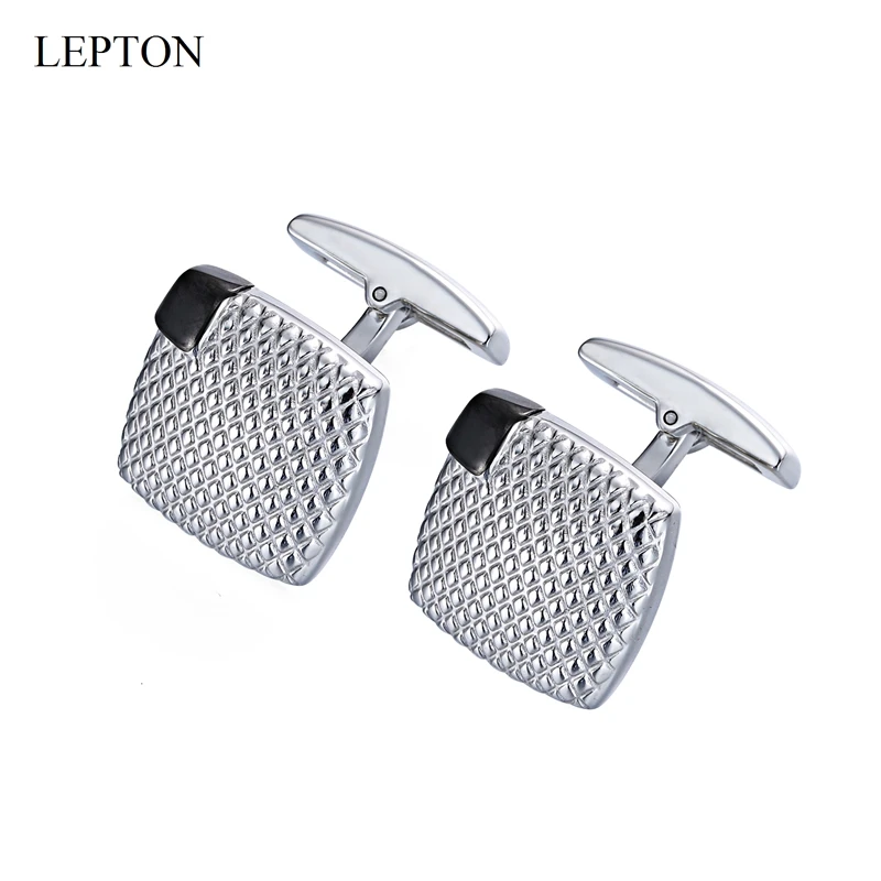 

LEPTON Mens Classic Cufflink Black Silver Color Stainless Steel Cufflinks for Men Wedding Groom Business Cuff Links Gemelos