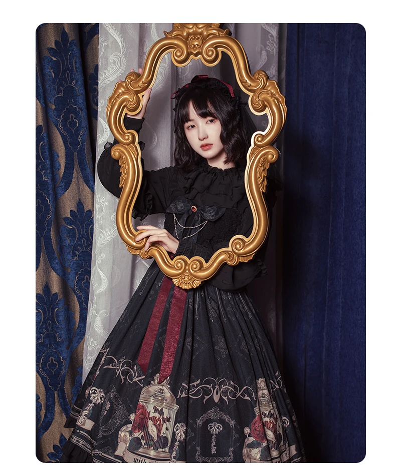 Gothic Vintage Ngọt Ngào Lolita Đầm Falbala Nơ Cao Cấp In Victoria Đầm Kawaii Cô Gái Gothic Lolita Jsk Loli Cosplay