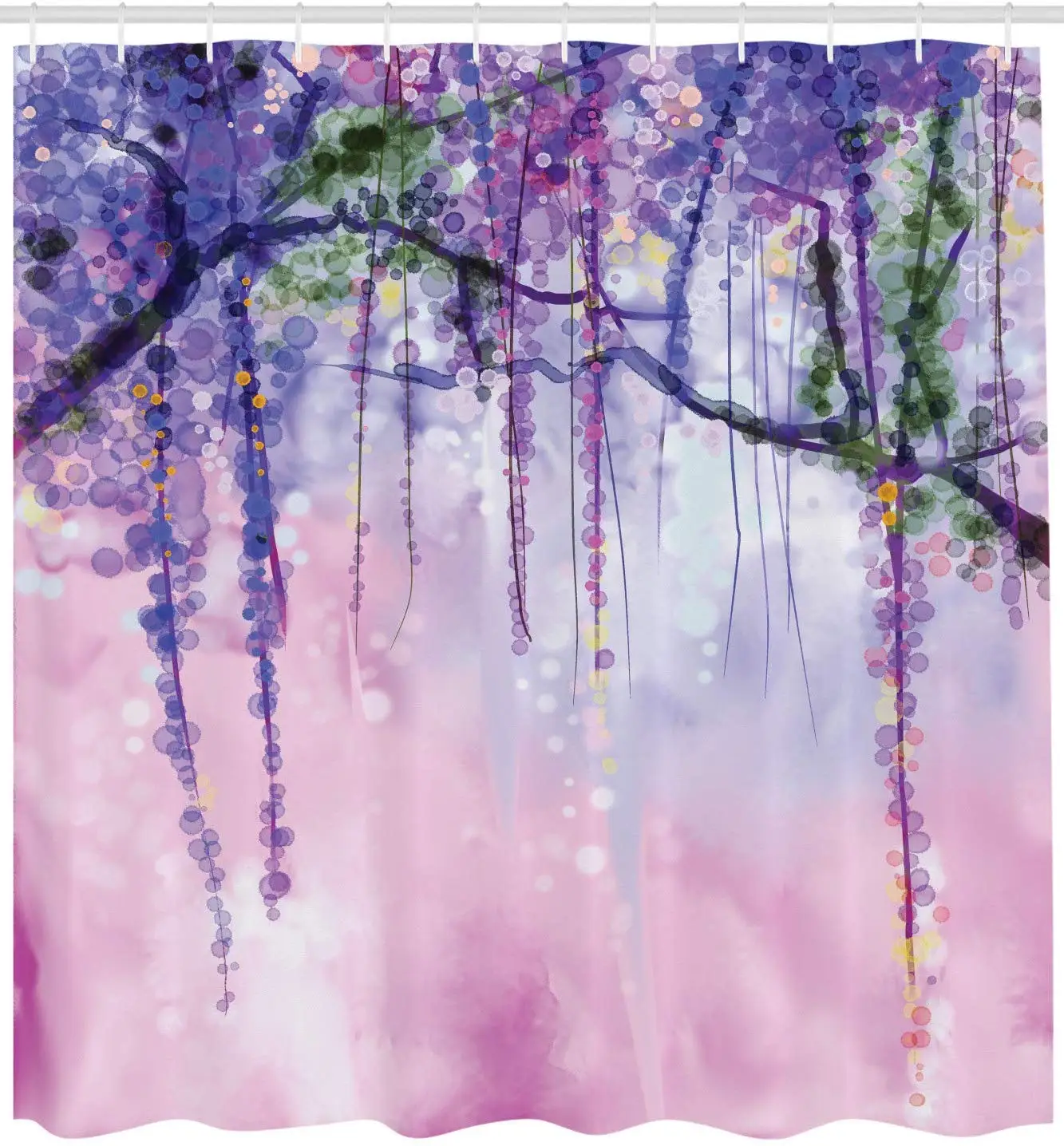 Wisteria Flowers Tree Blurred Design Polyester Fabric Bathroom Shower Curtain Navy Lilac Aubergine Blue Violet