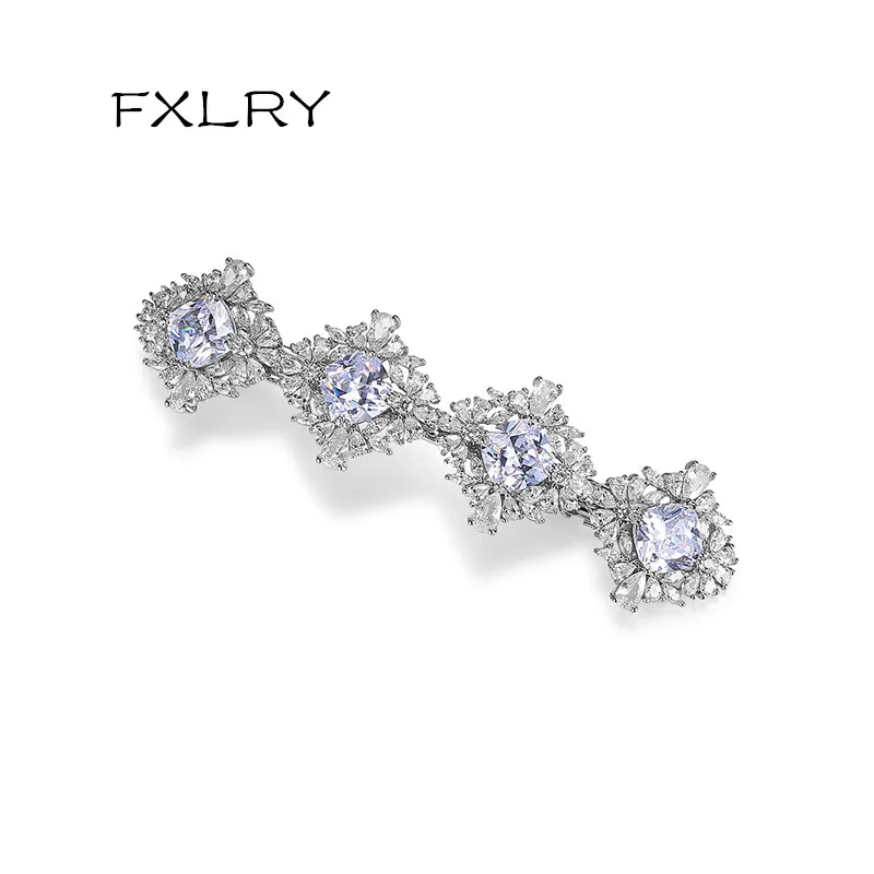 FXLRY Elegant Shinny AAA Cubic Zircons Hair Clips for Women Four Crystals Top Quality Bridal Wedding Jewelry