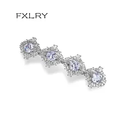 FXLRY Elegant Shinny AAA Cubic Zircons Hair Clips for Women Four Crystals Top Quality Bridal Wedding Jewelry