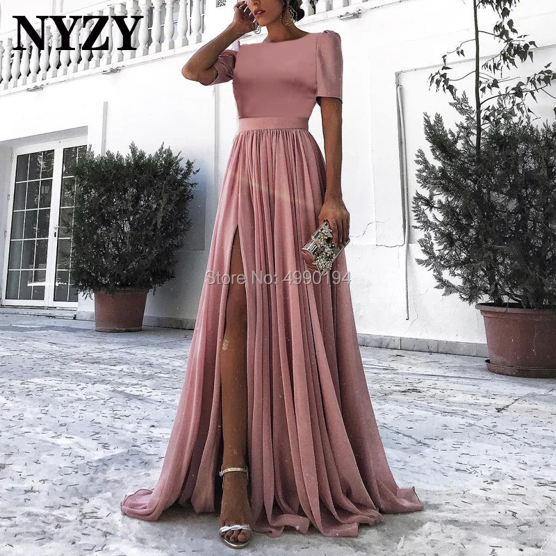 Robe de Soiree Evening Dress NYZY E233 Short Sleeves High Slit Chiffon Dress Party Prom Celebrity Red Carpet Abendkleider