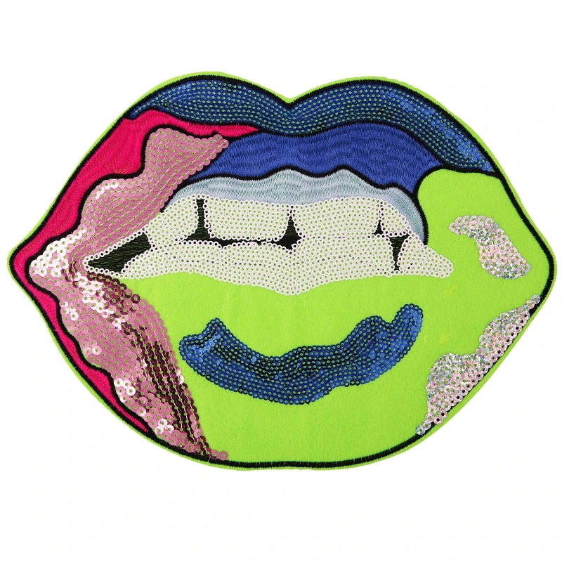 10Pieces Paillette Sequins Patches Cap Bag Shoe Iron On Mouth Lip Appliques DIY Apparel Accessories Patch Clothing Fabric Badges