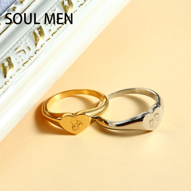 Trendy Stainless Steel Rings For Women Men Signet Ring For Couple  Wedding Bands Engagement Engrave Name Photo Letters