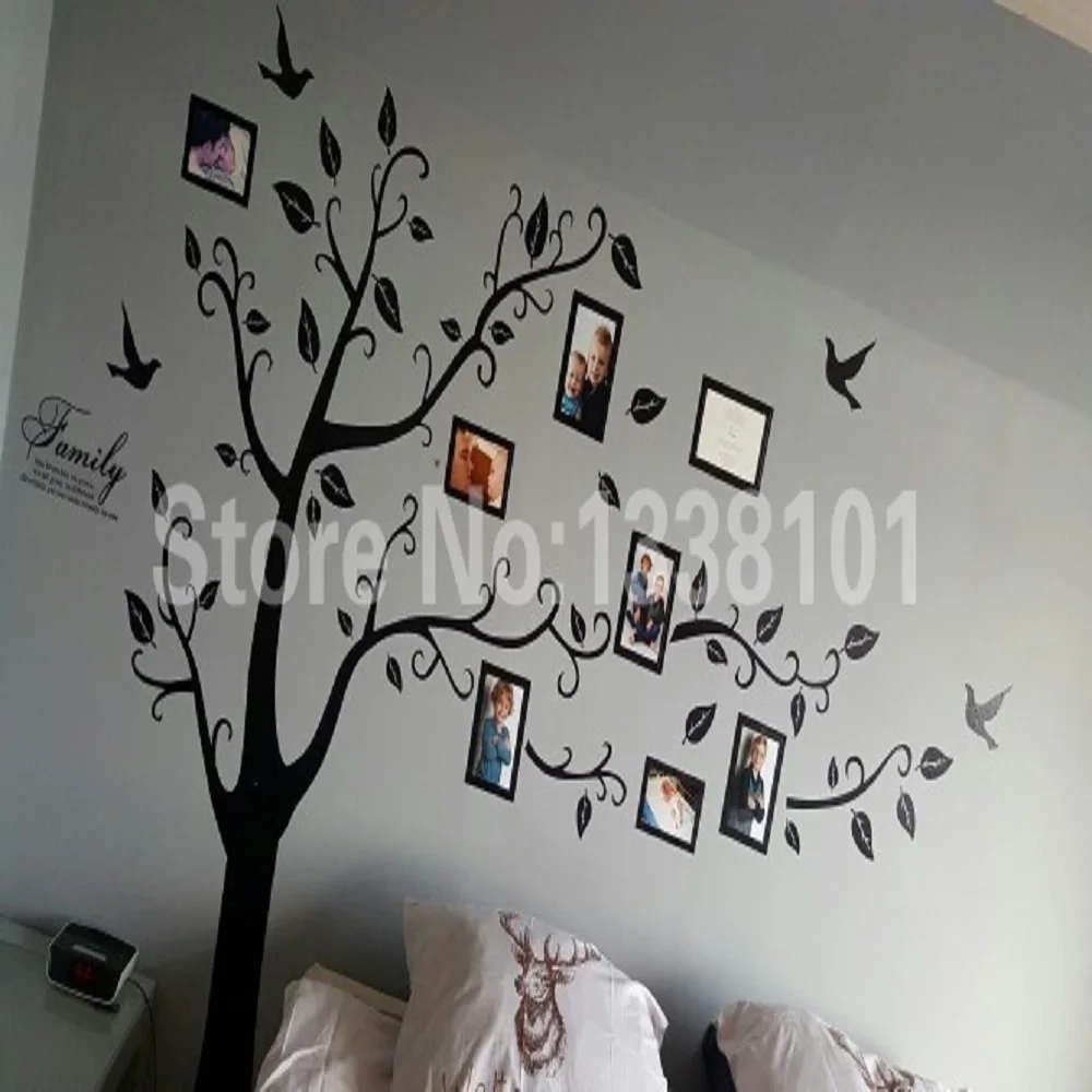 Free Shipping:Large 200*250Cm/79*99in Black 3D DIY Photo Tree PVC Wall Decals/Adhesive Family Wall Stickers Mural Art Home Decor