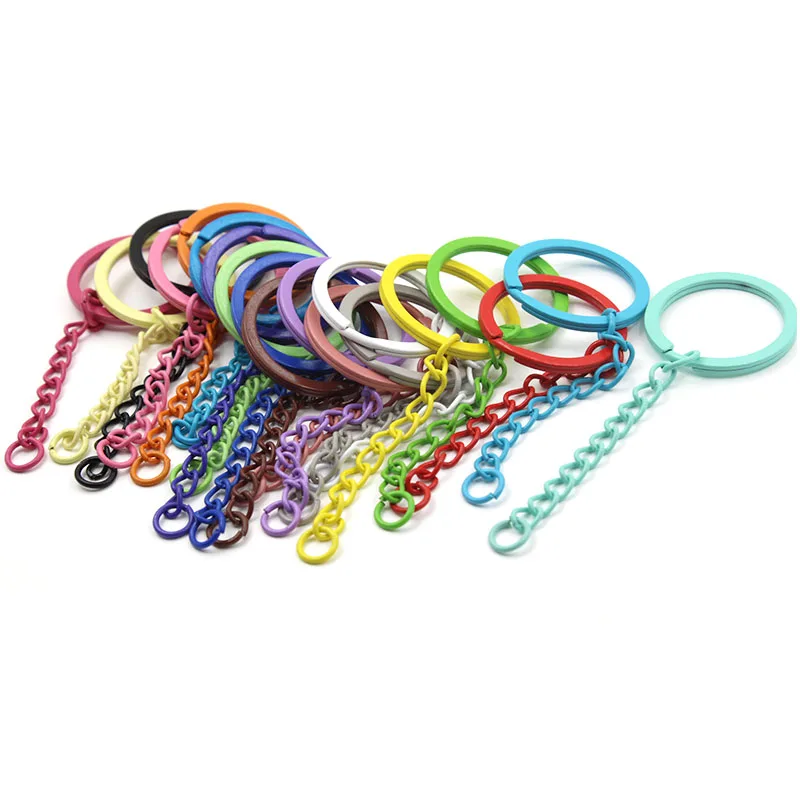 10pcs/Lot 30mm Keychain ring 90mm Long Colorful Round Split Keychain Holder Keyrings for DIY Jewelry Making Supplies Wholesale