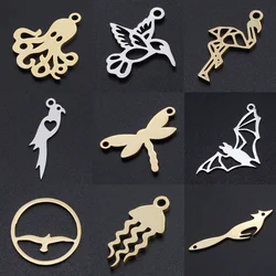 10pcs/lot Animal Jellyfish DIY Charms Wholesale 316 Stainless Steel Fox Bat Connectors Charm Bird Parrot Owl Jewelry Pendant