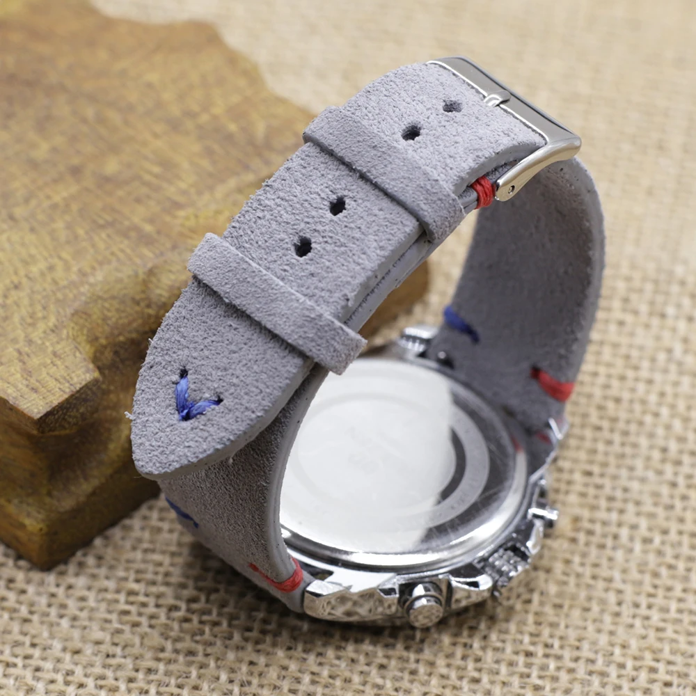 Handmade Suded Leather Comfort Gray Watchband 18mm 20mm 22mm 24mm Stainless Steel Buckle Replacement Strap for Each Watches