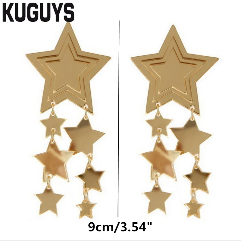 KUGUYS Golden Mirror Acrylic Star Long Drop Earring for Women\'s Trendy Accessories Fashion Jewelry