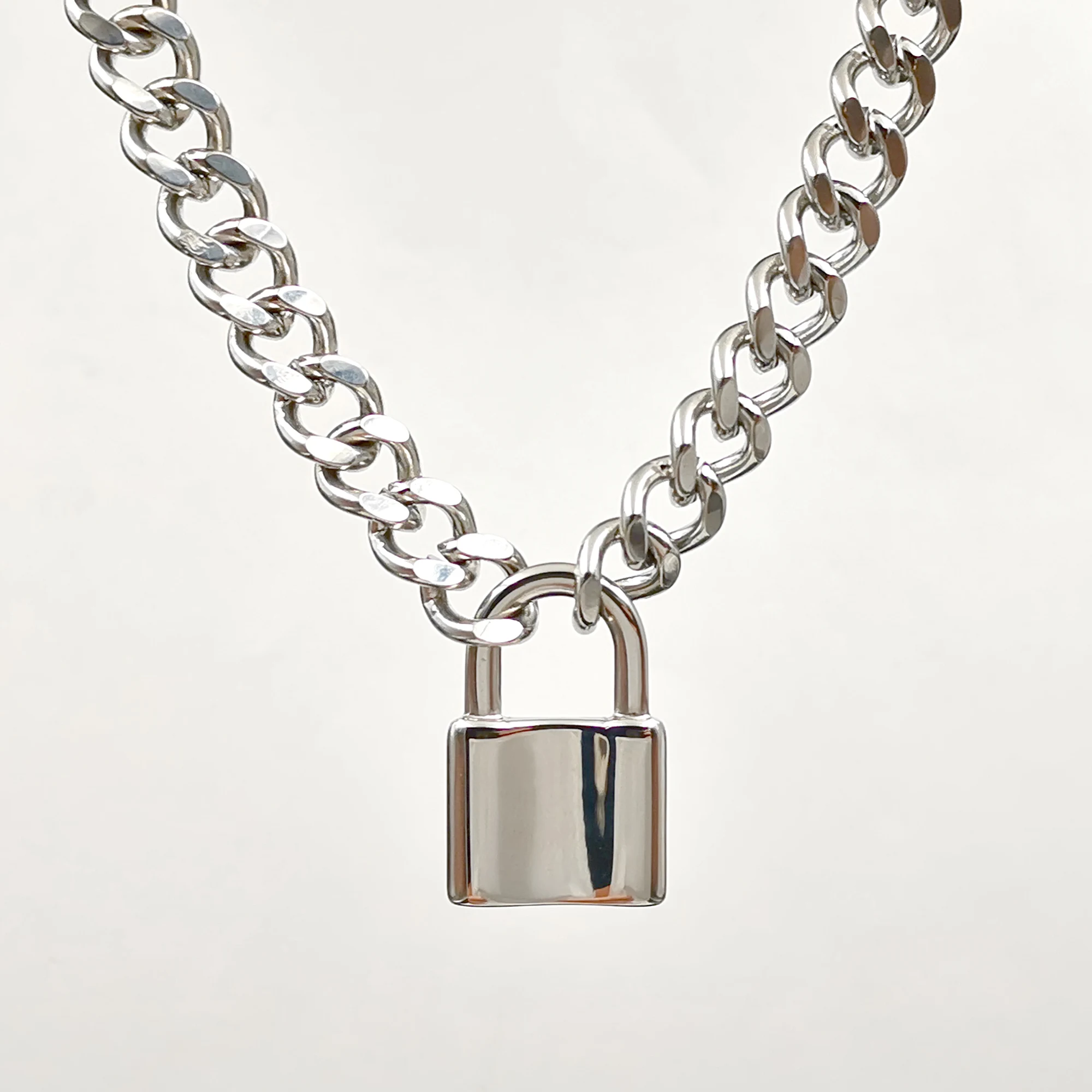 Large Lock Charms Bracelet Stainless Steel Curb Chain Anklet 10mm 22cm (8.66 inch ) Polished Jewelry XMAS Gift