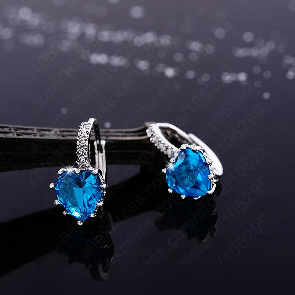 Blue Purple White Heart Band Cubic Zirconia Stone Earrings Real Pure 925 Sterling Silver Jewelry Fashion Women Favourites image 2
