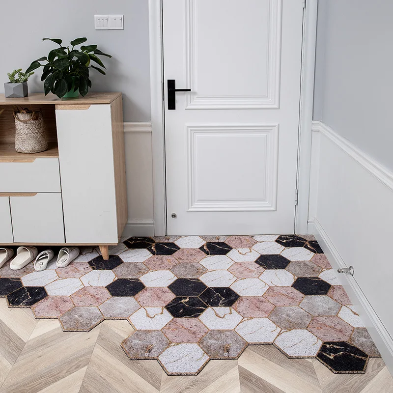 

Geometric Style Mats Carpet Hallway Bathroom Mat PVC Kitchen Mat Non-slip Can Be Cut Entrance Door Mat Carpet DIY Home Door Mats