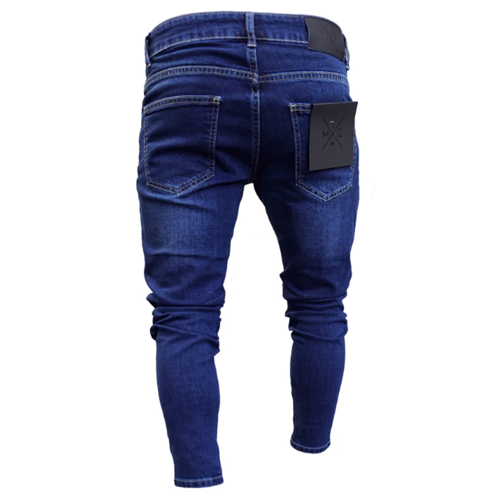 EH · MD® 100% Cotton Casual Sports Jeans Men Blue and White Dyeing Holes Scratching Skinny Trousers Zipper Opening Trend Cotton2