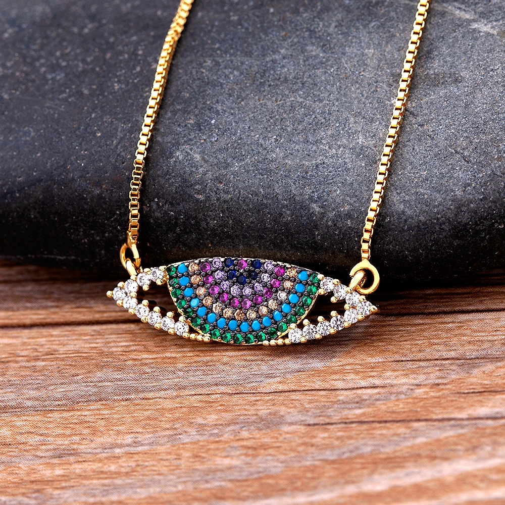 Nidin Hot Sale Greek Zircon Blue Eye Pendant Woman Cubic Zirconia Evil Eye Necklace CZ Lucky Jewelry Gift Collar De Ojo Turco