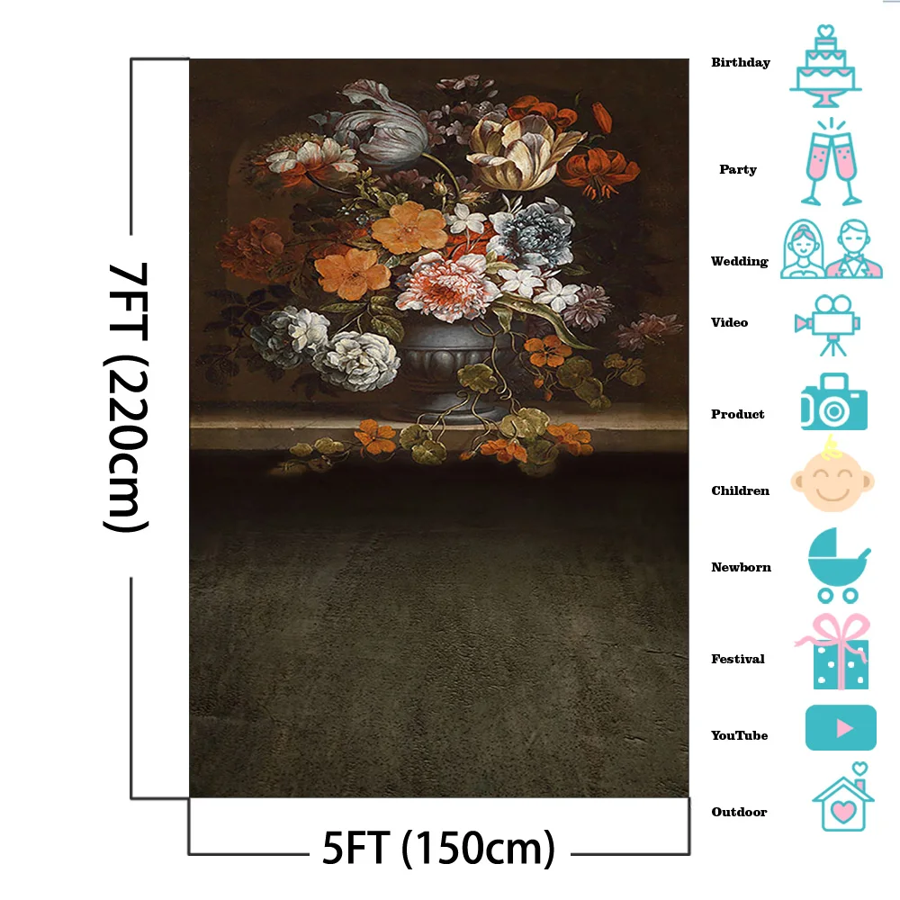 Photography Backdrop Vintage Portrait Photocall Floral Flowers Vase Old Master Photo Background Professional Supplies Props