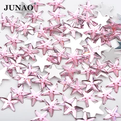 JUNAO 100pcs 10mm Pink Color Star Shaped Rhinestone Sticker Glue On Flat Back Crystal Stones Non Sewn Strass Decoration