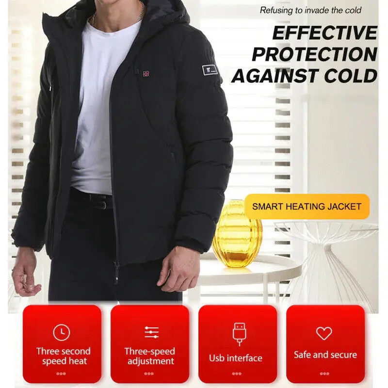 Chaqueta con capucha eléctrica USB para hombre, abrigo térmico recargable, Parka de invierno, ropa de esquí de gran tamaño, 6XL