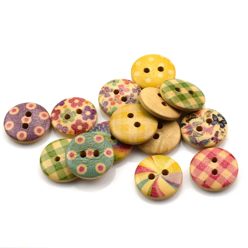 Boutons ronds en bois fleurs mixtes, 100 pièces, Cabochon à dos plat, artisanat Scrapbooking, Bouton en bois, accessoires de décoration, bricolage