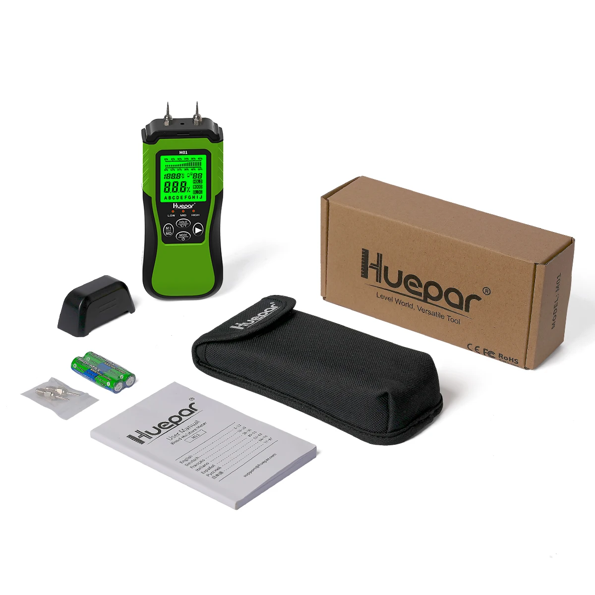 Imagem -06 - Digital Madeira Umidade Medidor Profissional Timber Damp Tester Higrômetro Portátil Madeira Detector Display hd Huepar-m01