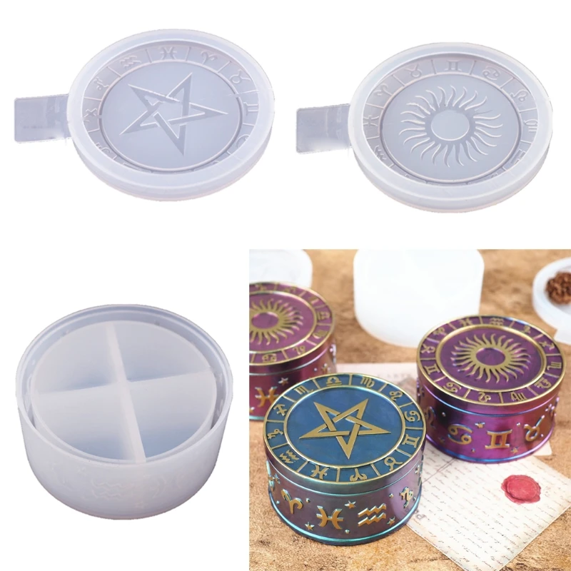 12 Constellation Storage Box Resin Casting Mold with Sun Star Lids Storage Container Epoxy Resin Casting Silicone Molds