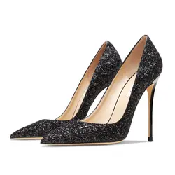 Scarpe da donna di lusso 2024 2024 primavera nero Glitter tacchi alti décolleté a spillo scarpe da sposa da sposa scarpe da donna punta a punta Thi