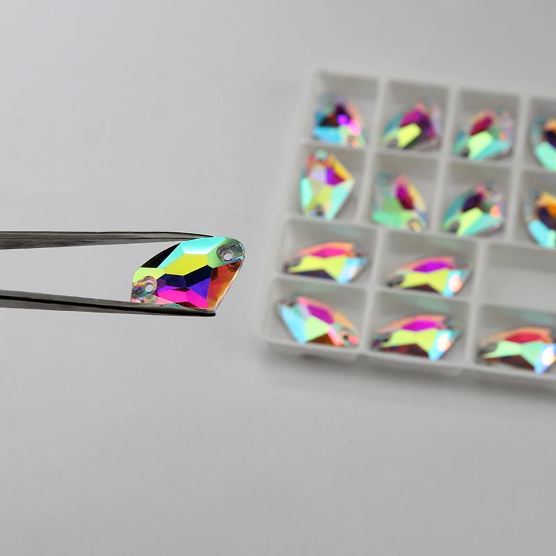 Cristal en forma de hacha para coser con diamantes de imitación, cristal plano 3256, piedra galáctica para coser, tamaño 5*10 9*14 12*19 16*27 para