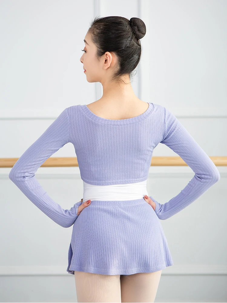 Pull enveloppant de Ballet à manches longues, en tricot, chauffant, pour entraînement à la danse, haut de gymnastique, Leotard, manteau de genou