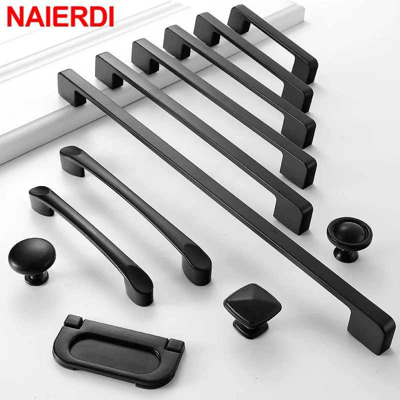 NAIERDI Black Cabinet Handles Long Furniture Handle American Style Kitchen Cupboard Pulls Drawer Knobs Hardware