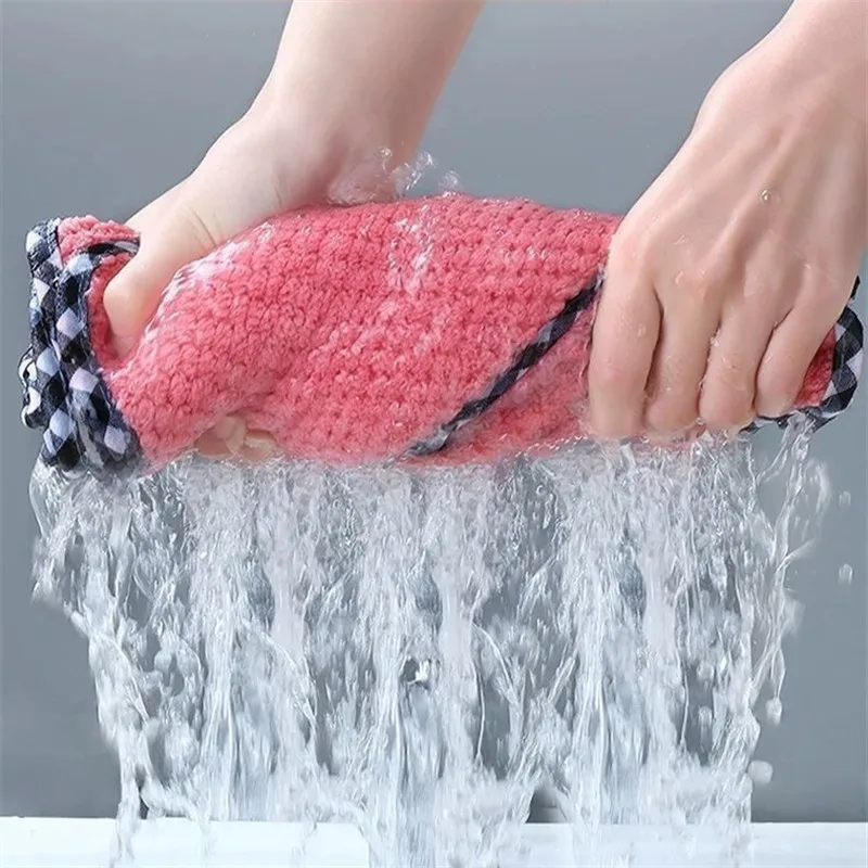 Non-greasy Non-linting Hangable coral fleece double-sided rag, kitchen pineapple pattern absorbent hand towel, plain dish cloth